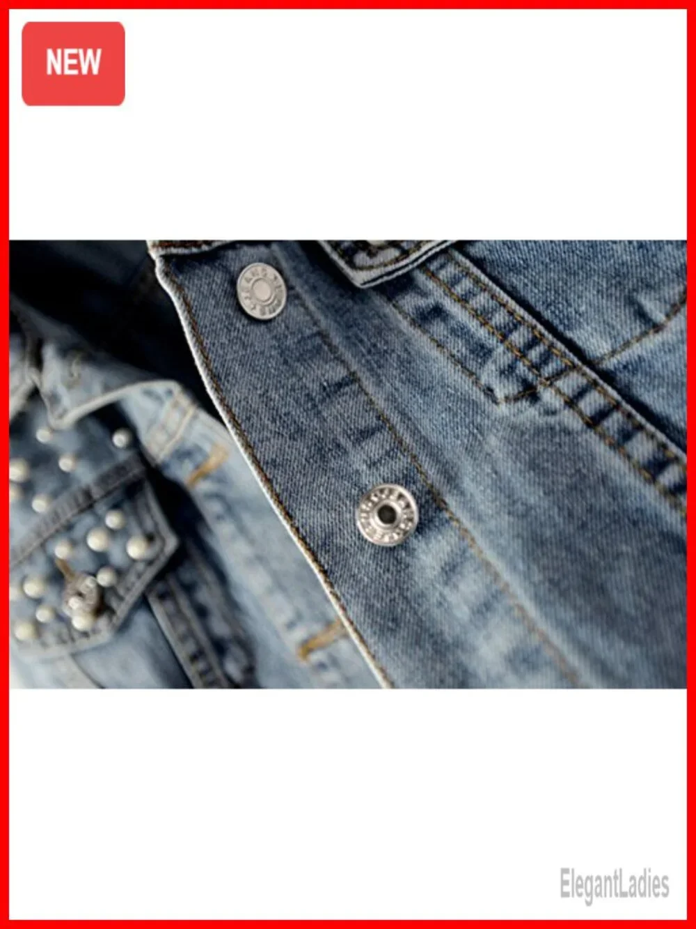 Embroidered Pearl Denim Jean Jacket Coat